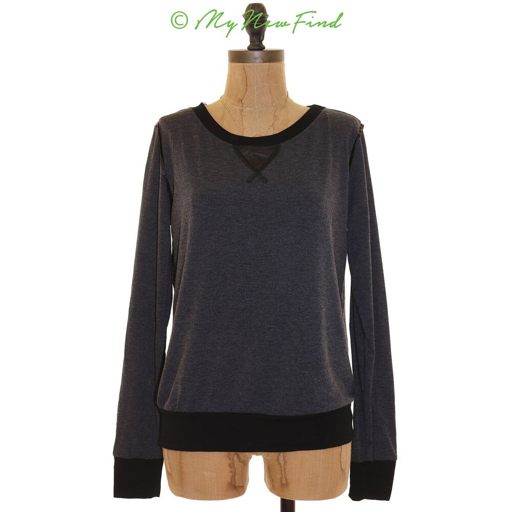 Gibson Sweatshirt Top Size S Faux Leather Accent Lightweight Black Gray NEW  B87